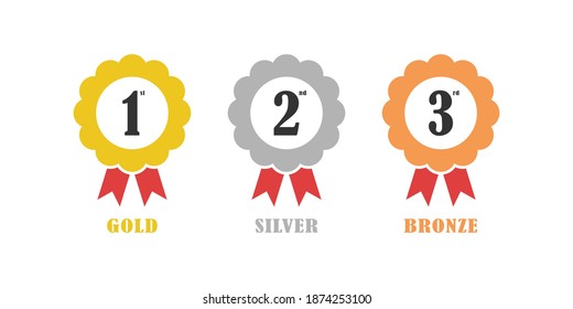 Conjunto de ícono de medalla en estilo plano aislado en fondo blanco. Ilustración del vector