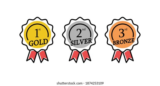 Set of medal icon in flat style isolated on white background. Vector illustration