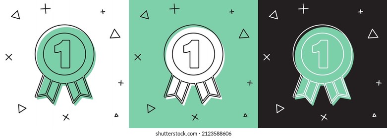Set Medal icon isolated on white and green, black background. Winner symbol.  Vector