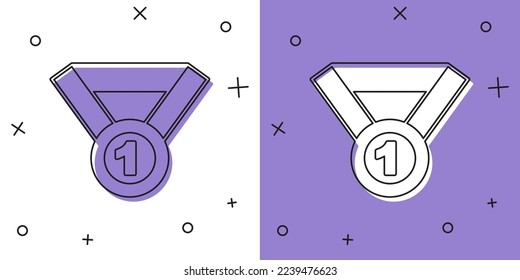 Set Medal icon isolated on white and purple background. Winner symbol.  Vector