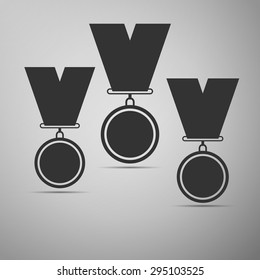 Set of medal icon on grey background. Vector Illustration