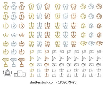 Un conjunto de ilustraciones de medallas que se pueden usar para clasificar. Conjunto de iconos tipo pictograma.
