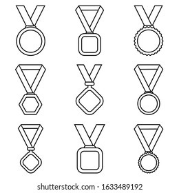 Set medal line icon, logo isolated on white background