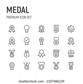 Set of medal line icons. Premium pack of signs in trendy style. Pixel perfect objects for UI, apps and web.