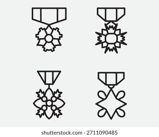 conjunto de medalhas ícone vetor contorno .honraria, sucesso, conquista e símbolo de símbolo de campeão isolado no fundo