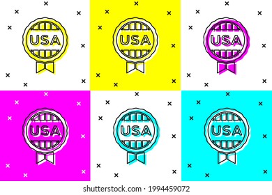 Set Medal with star icon isolated on color background. Winner achievement sign. Award medal.  Vector