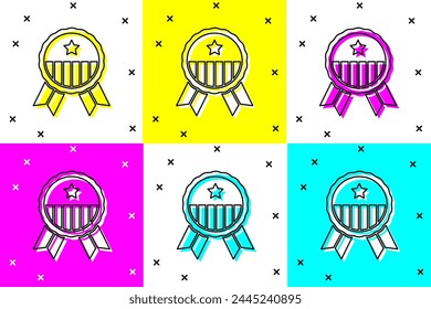 Set Medal with star icon isolated on color background. Winner achievement sign. Award medal.  Vector