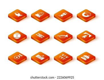 Set Medal with star, United States Capitol Congress, American Football ball, Star military, Carnival garland flags, Trumpet, Burger and Liberty bell in Philadelphia icon. Vector