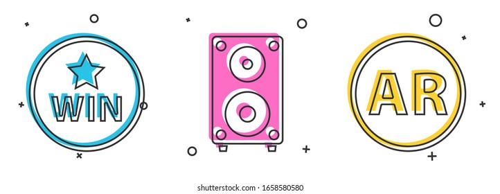 Set Medal, Stereo speaker and Ar, augmented reality icon. Vector