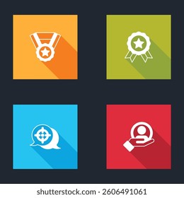 Set Medal, , Target and Hand for search people icon. Vector