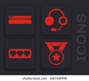Set Medal, Video game console, Headphones and Like and heart icon. Vector