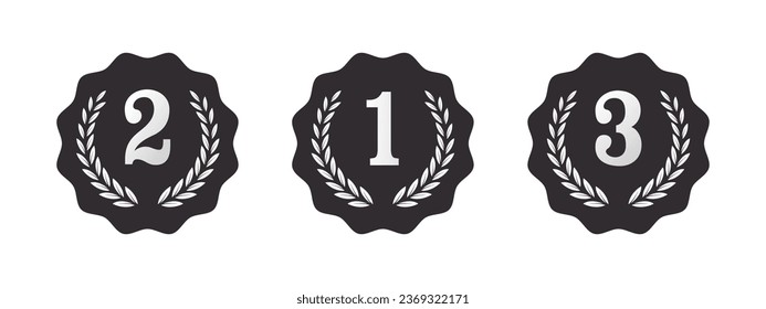 Set of medals for first second and third place. 1st 2nd 3rd black medal icons Vector illustration