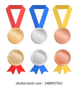 Set of medals. Gold, silver and bronze medal.