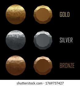 Set of medals gold, silver, bronze in polygonal style vector