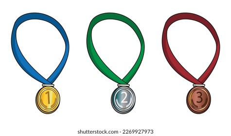 Set Of Medals Gold Silver Bronze Prize