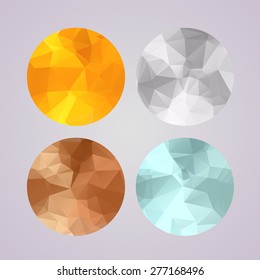 Set of medals gold, silver, bronze, platinum in polygonal geometric trendy style. Awards for first, second, third and grand prix, vector eps8 illustration