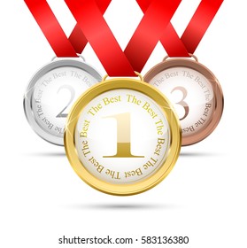 Set medals.  gold, silver, bronze.Winner simbol.  Realistic vector illustration.