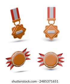 Set of medals and orders in different positions. 3D vector mockups