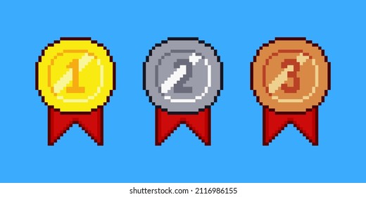 Set of medals in pixel art design