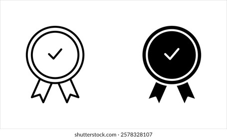 Set of medals with ribbons. Award badge. Vector illustration on white background.