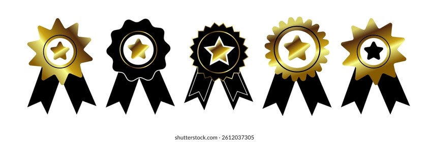Set of medals with stars. hand drawn. Not AI, Vector illustration.