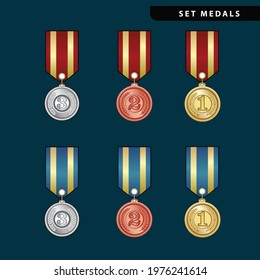 Set of medals, vector illustration on dark background