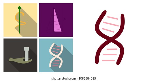 Set of medecine icons in flat style with shadow. DNA Laboratory tube medecine sign.