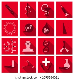 Set of medecine icons onflat style with shadow