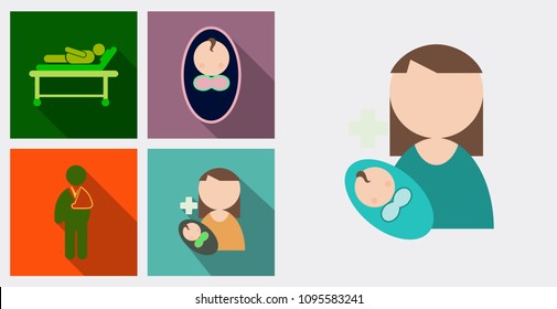 Set of medecine icons patient baby mother with baby