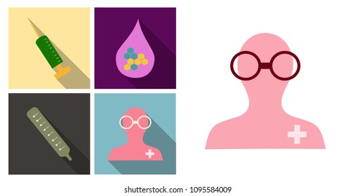 Set of medecine icons. Termometer, doctor, Syringe and DNA molecule