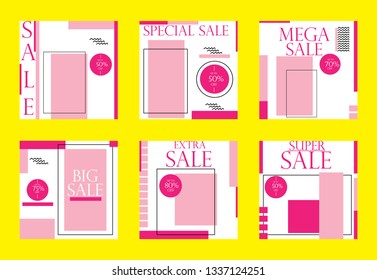 Set media banners with discount offer. Shopping background, label for business promotion. Can be used for website and mobile website banners, web design, posters, email and newsletter designs.