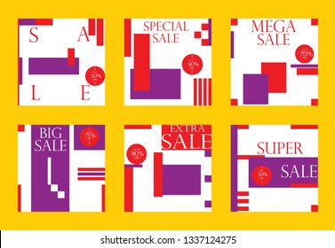 Set media banners with discount offer. Shopping background, label for business promotion. Can be used for website and mobile website banners, web design, posters, email and newsletter designs.