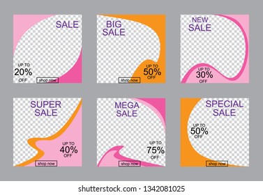 Set media banners with discount offer. Shopping background, label for business promotion. Can be used for website and mobile website banners, web design, posters, email and newsletter designs.