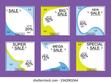 Set media banners with discount offer. Shopping background, label for business promotion. Can be used for website and mobile website banners, web design, posters, email and newsletter designs.