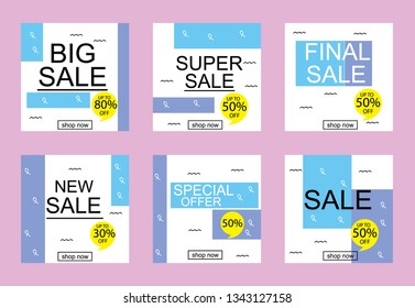 Set media banners with discount offer. Shopping background, label for business promotion. Can be used for website and mobile website banners, web design, posters, email and newsletter designs.