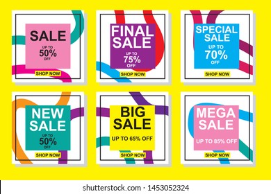Set media banners with discount offer. Shopping background, label for business promotion. Can be used for website and mobile website banners, web design, posters, email and newsletter designs