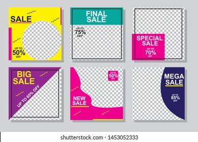 Set media banners with discount offer. Shopping background, label for business promotion. Can be used for website and mobile website banners, web design, posters, email and newsletter designs