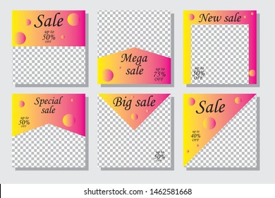 Set media banners with discount offer. Shopping background, label for business promotion. Can be used for website and mobile website banners, web design, posters, email and newsletter designs.