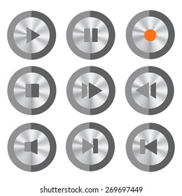 Set of Media Buttons Isolated on White Background.