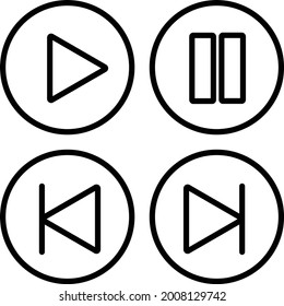 Set of Media Buttons (Play, Pause, Previous and Next buttons) Outline Vectors
