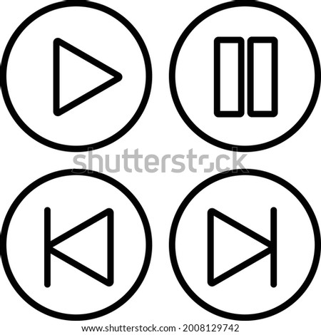 Set of Media Buttons (Play, Pause, Previous and Next buttons) Outline Vectors
