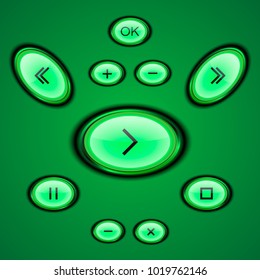 Set of media buttons. The shape an ellipse. Vector