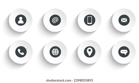 Set of media and communication button vector icon with flat round button isolated on white background.