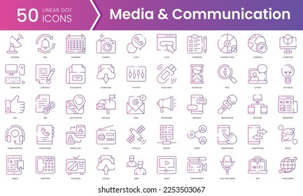 Set of media and communication icons. Gradient style icon bundle. Vector Illustration