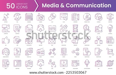 Set of media and communication icons. Gradient style icon bundle. Vector Illustration