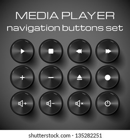 Set of media control buttons. Vector illustration.