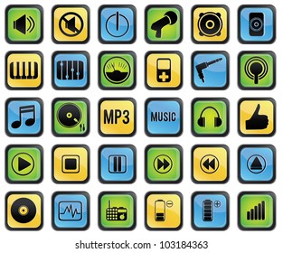 Set of Media Icons - Musical Blue Buttons - vector icons
