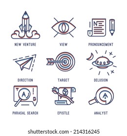 The set of media icons. Search engine indexing, promotion, start-up, hit the target.