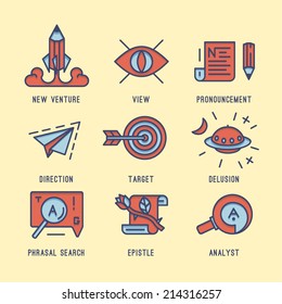 The set of media icons. Search engine indexing, promotion, start-up, hit the target.
