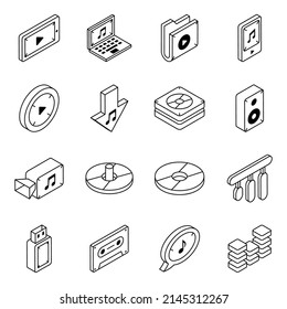 Set of Media Isometric Icons 

